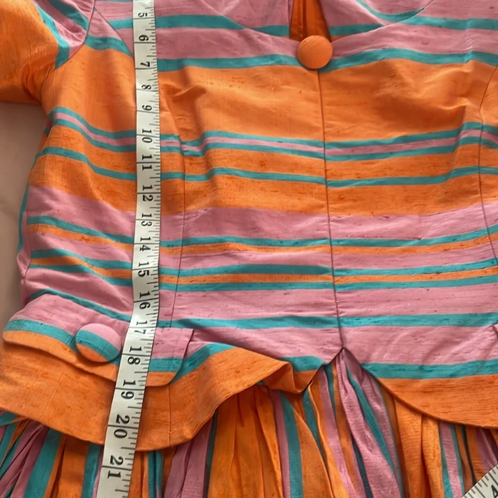- Pia Rucci Silk Dress Stripe Short Sleeve Drop waist Size 14 - Picture 8 of 11